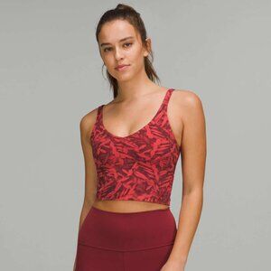 Lululemon Spray Leaf Fireside Red Pink Align Crop Built-in Bra Tank Top